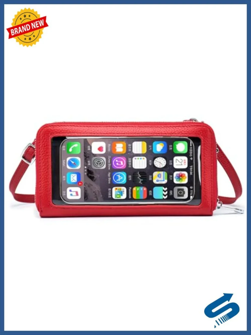 Genuine Leather Crossbody Phone Purse with Touchscreen Window Clutch